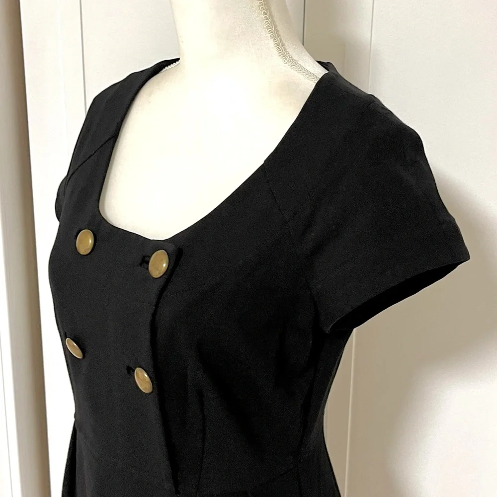 DIANE VON FURSTENBERG Charo Dress Military Black Gold Buttons Short Sleeves 8 - Picture 5 of 13